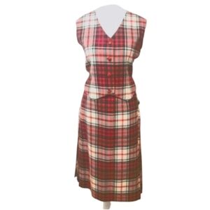 Vintage Ginghm 2 Piece Made In Untied Kingdom Versatile Set Button Up Vest Skirt